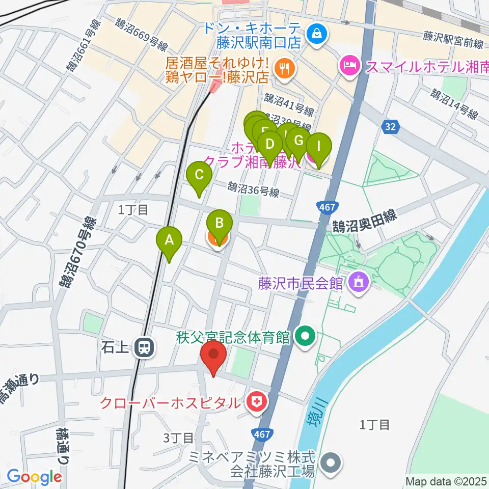 スズキ・メソード音楽教室 湘南センター周辺のファミレス・ファーストフード一覧地図