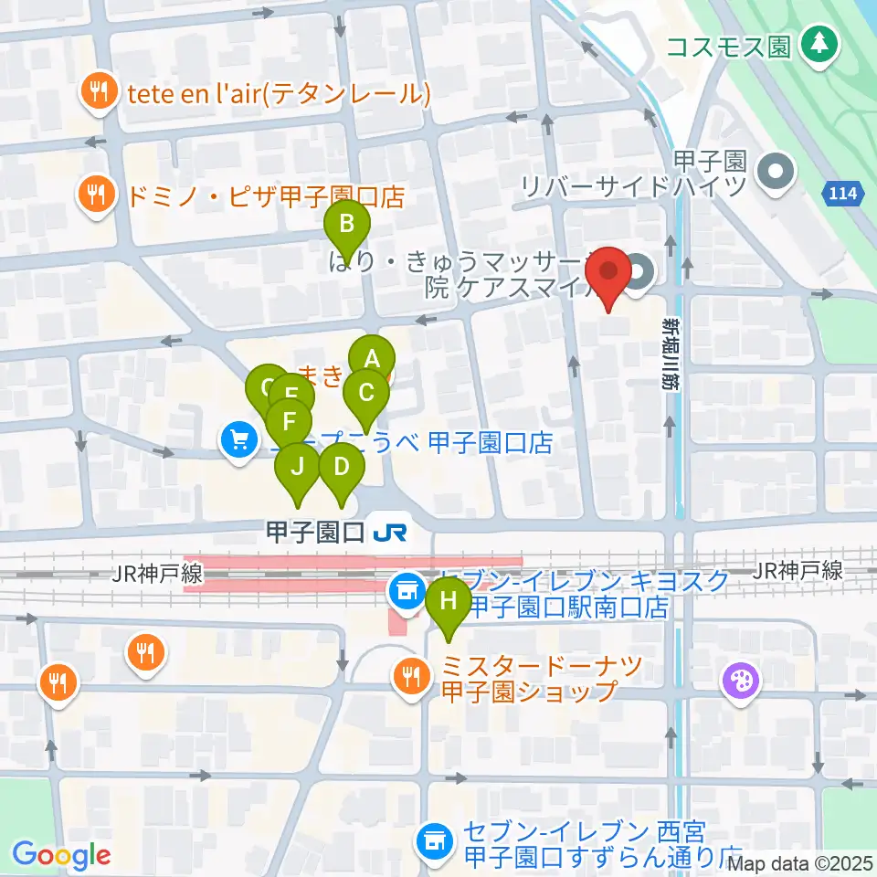 Musicぽえむ音楽教室周辺のファミレス・ファーストフード一覧地図