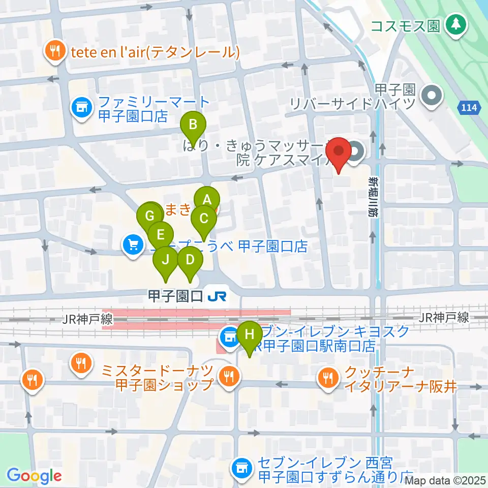 Musicぽえむ音楽教室周辺のファミレス・ファーストフード一覧地図