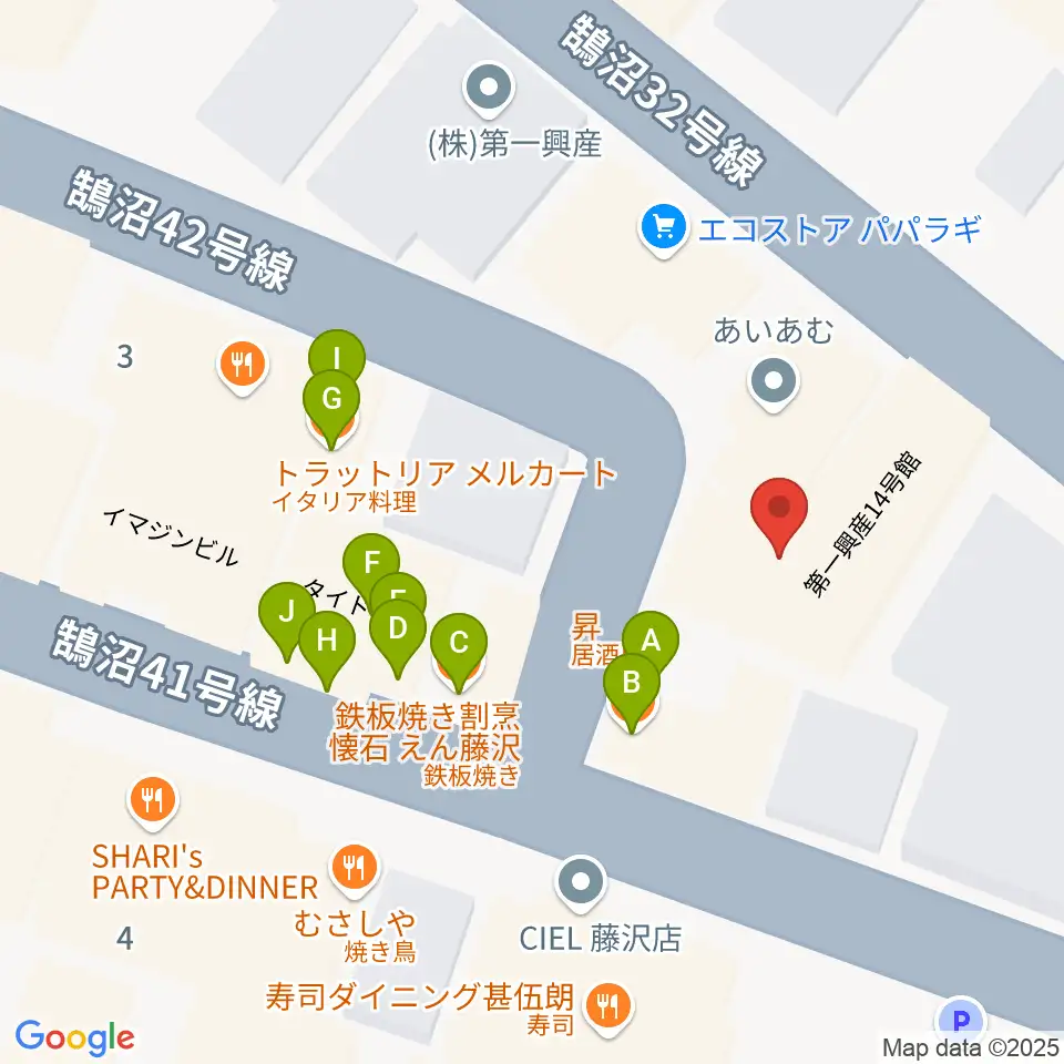 湘南音楽院藤沢周辺のファミレス・ファーストフード一覧地図