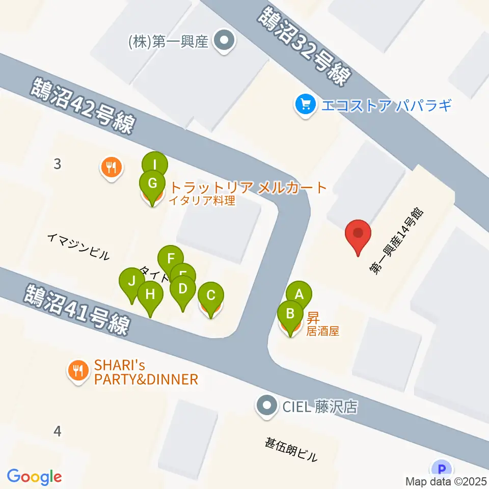 湘南音楽院藤沢周辺のファミレス・ファーストフード一覧地図