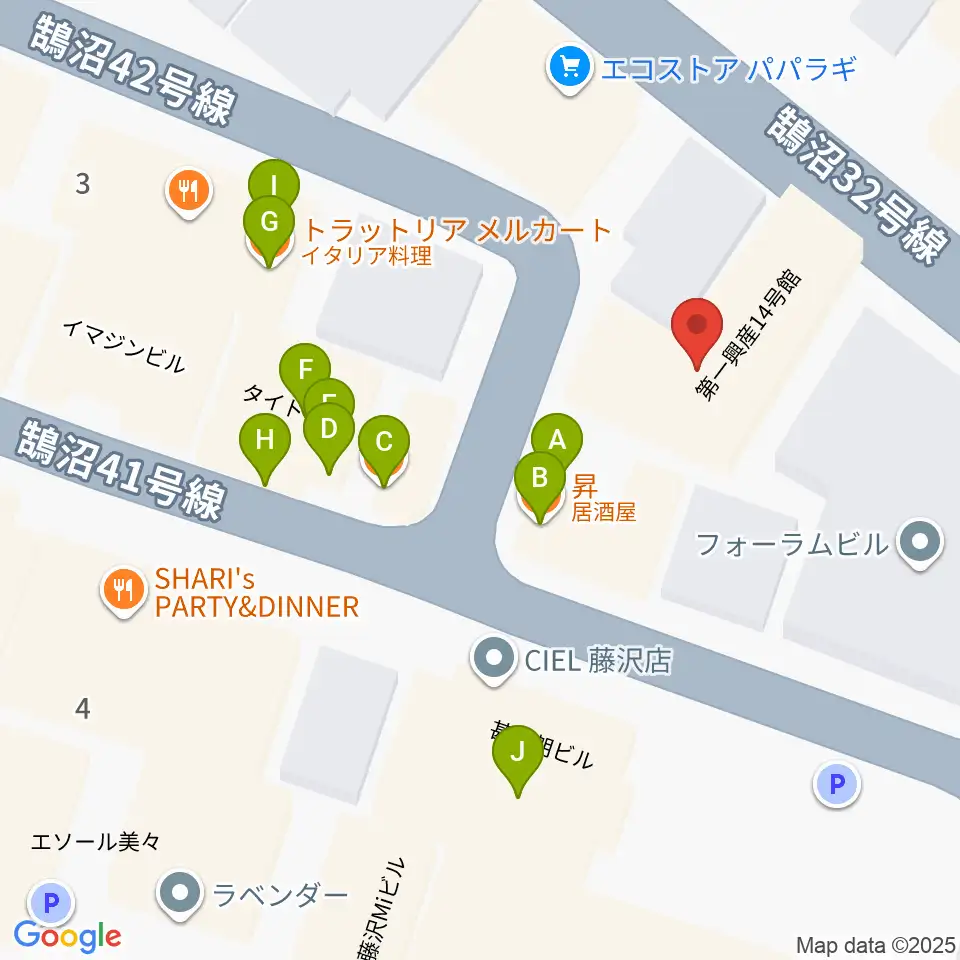 湘南音楽院藤沢周辺のファミレス・ファーストフード一覧地図