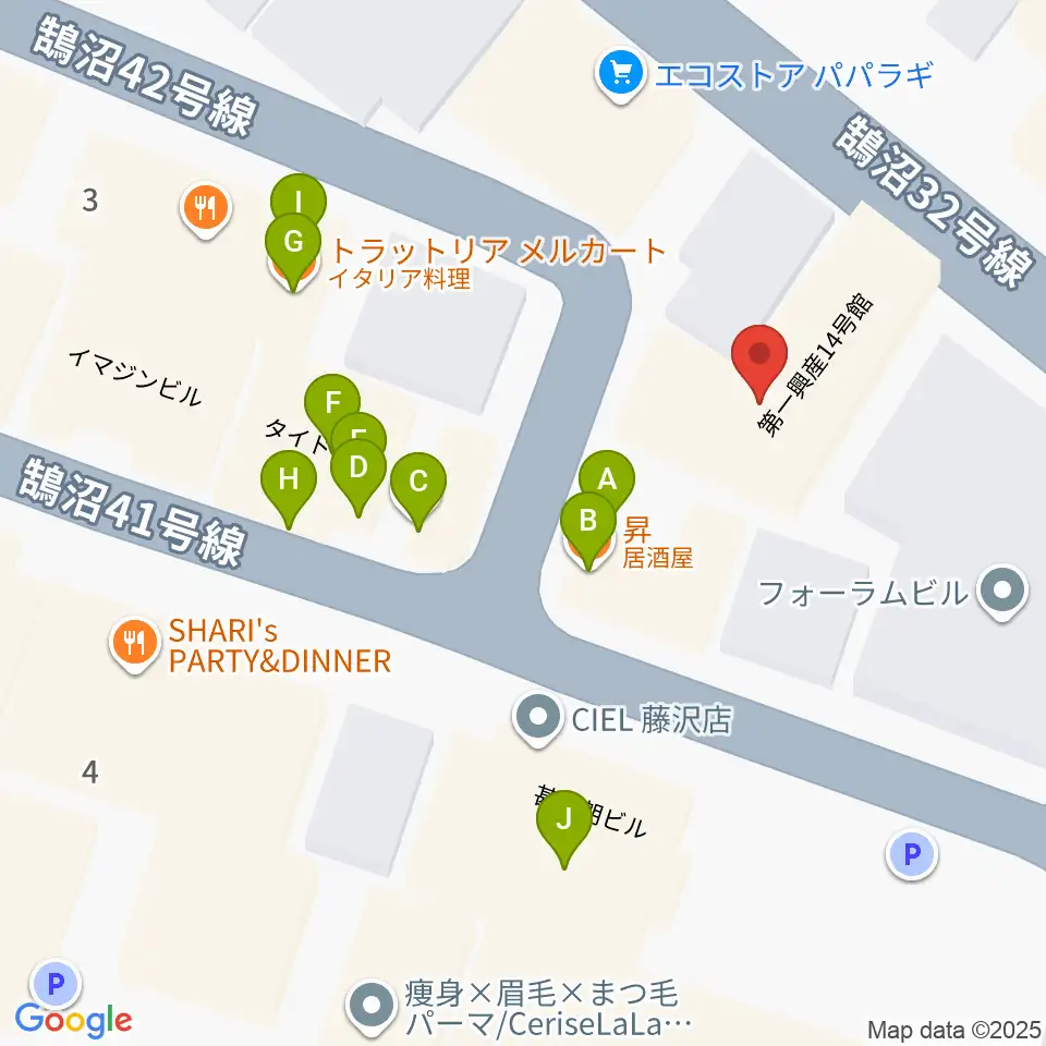 湘南音楽院藤沢周辺のファミレス・ファーストフード一覧地図