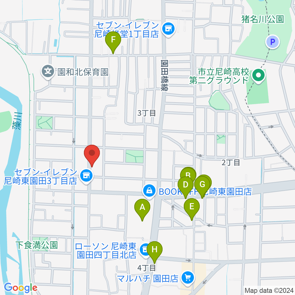 メロディーメイツ音楽教室周辺のファミレス・ファーストフード一覧地図