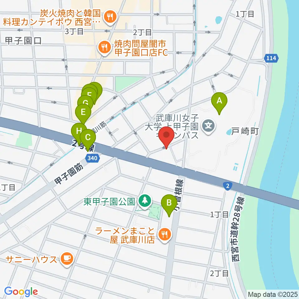 ティー・フォー・トゥ音楽教室周辺のファミレス・ファーストフード一覧地図