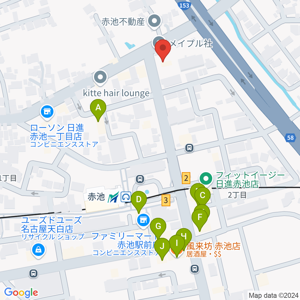 ロージィミュージック赤池校周辺のファミレス・ファーストフード一覧地図