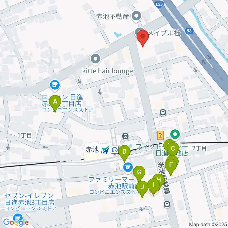 ロージィミュージック赤池校周辺のファミレス・ファーストフード一覧地図