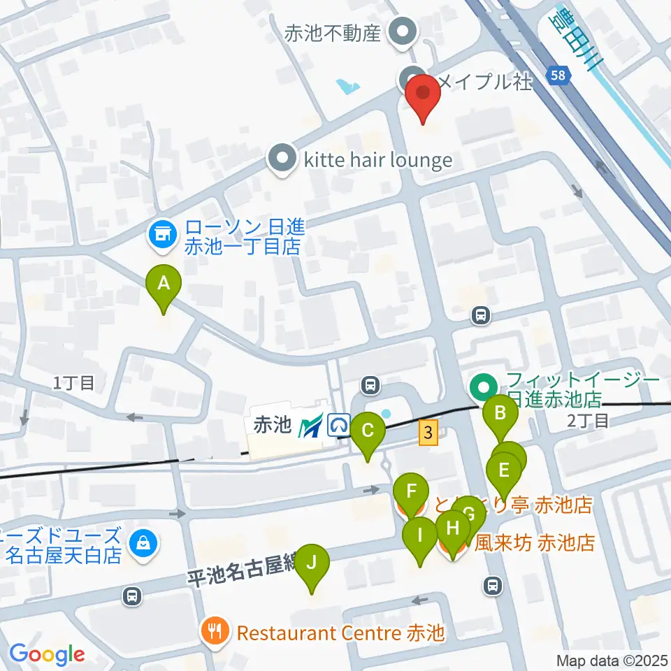 ロージィミュージック赤池校周辺のファミレス・ファーストフード一覧地図