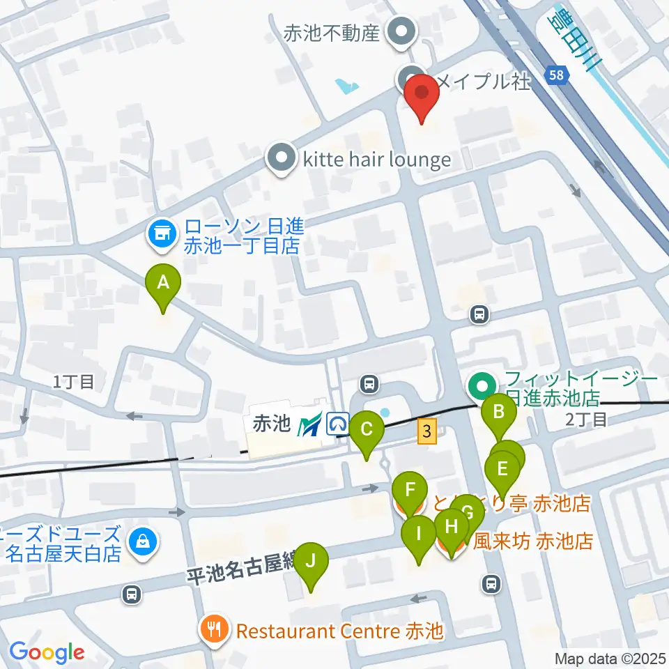 ロージィミュージック赤池校周辺のファミレス・ファーストフード一覧地図
