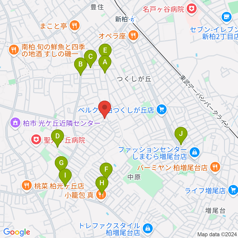 柳沢音楽教室周辺のファミレス・ファーストフード一覧地図