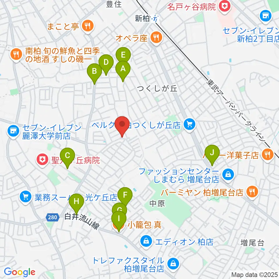 柳沢音楽教室周辺のファミレス・ファーストフード一覧地図