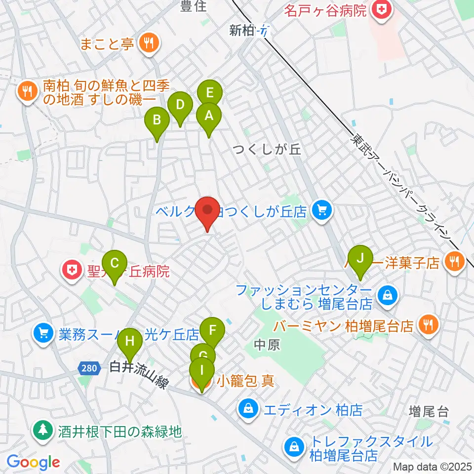 柳沢音楽教室周辺のファミレス・ファーストフード一覧地図