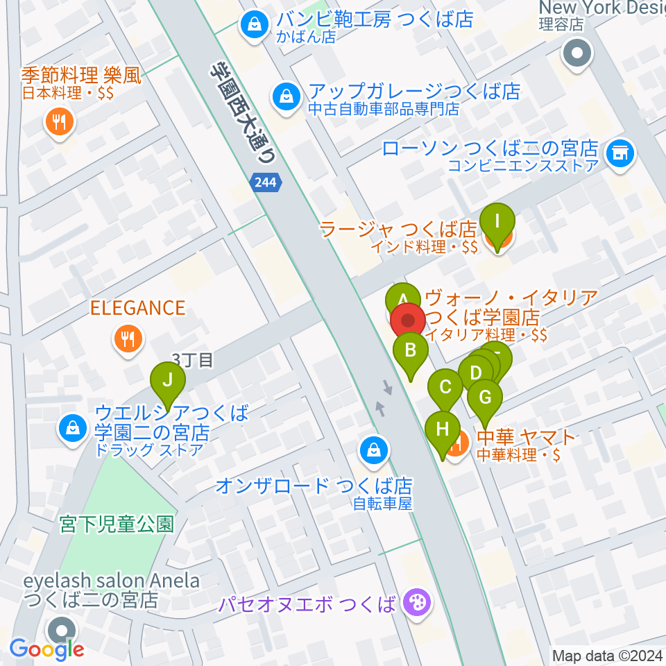 トニカ音楽院周辺のファミレス・ファーストフード一覧地図