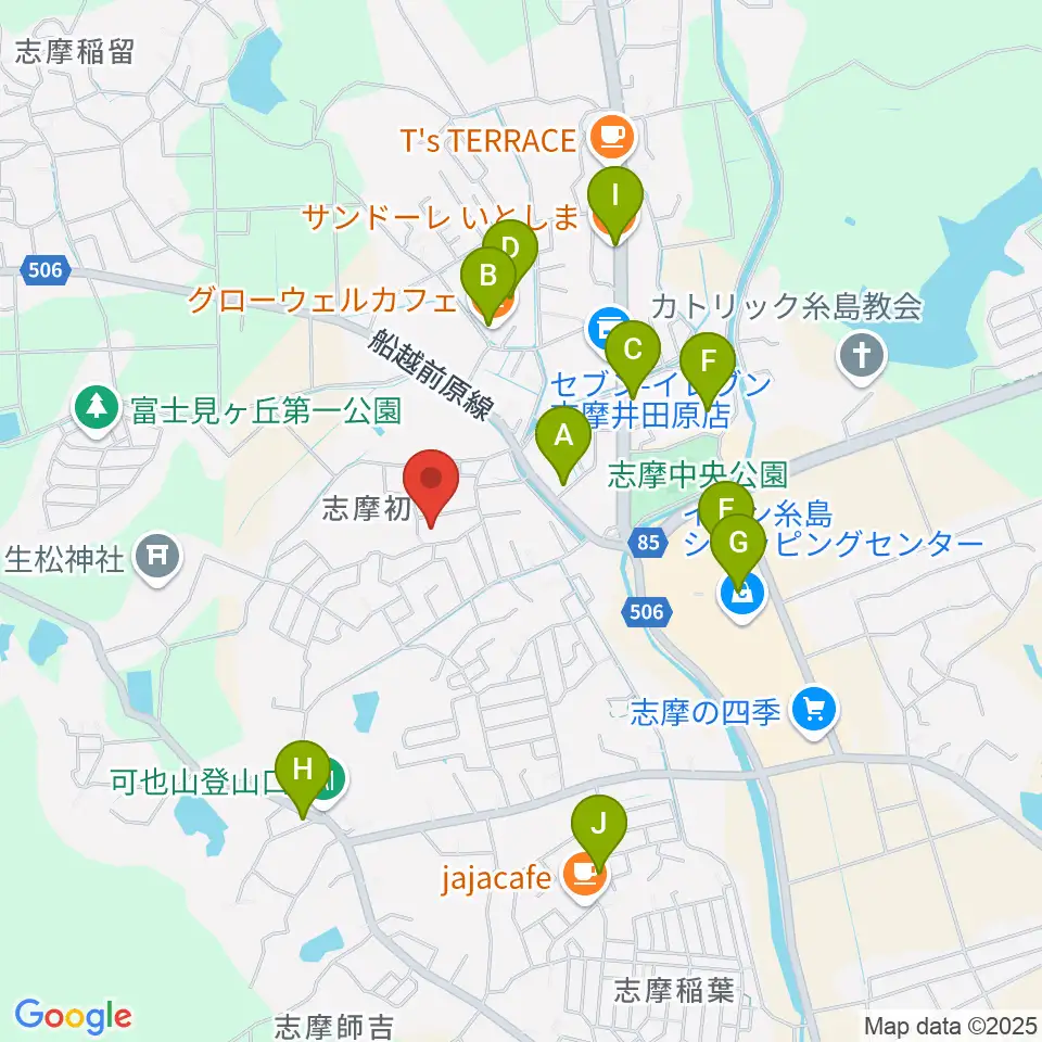 カリーネピアノ教室周辺のファミレス・ファーストフード一覧地図