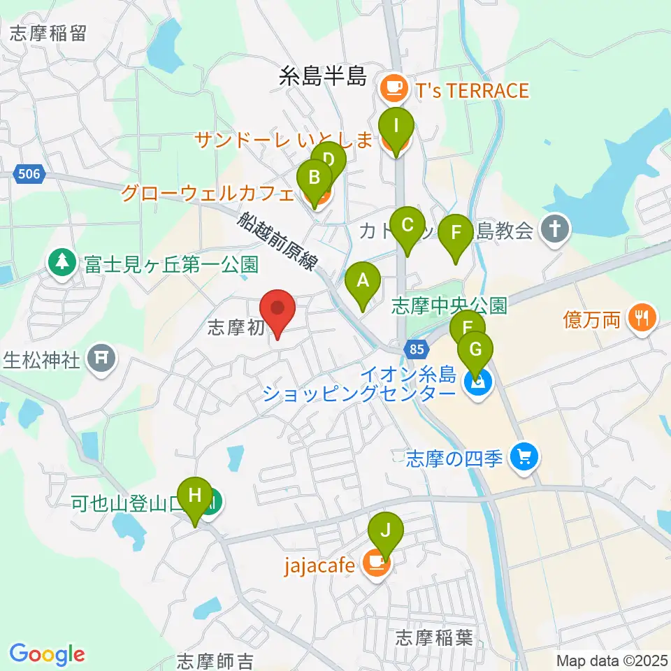 カリーネピアノ教室周辺のファミレス・ファーストフード一覧地図
