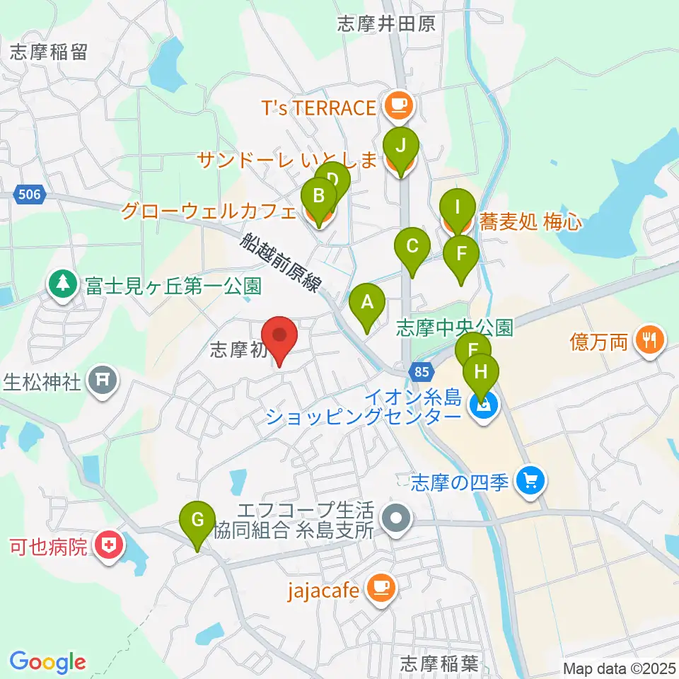 カリーネピアノ教室周辺のファミレス・ファーストフード一覧地図