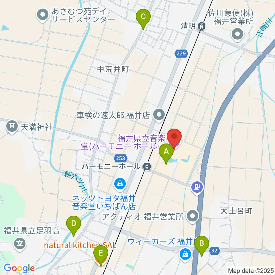 ハーモニーホールふくい 福井県立音楽堂周辺のファミレス・ファーストフード一覧地図