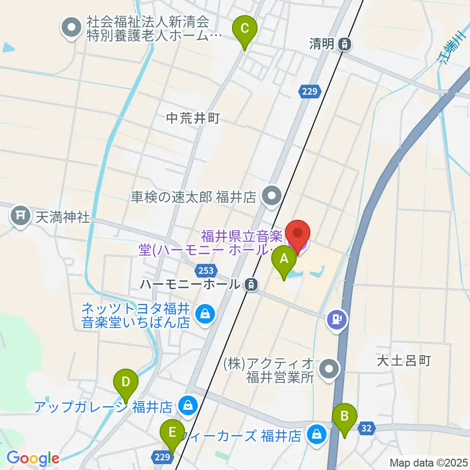 ハーモニーホールふくい 福井県立音楽堂周辺のファミレス・ファーストフード一覧地図