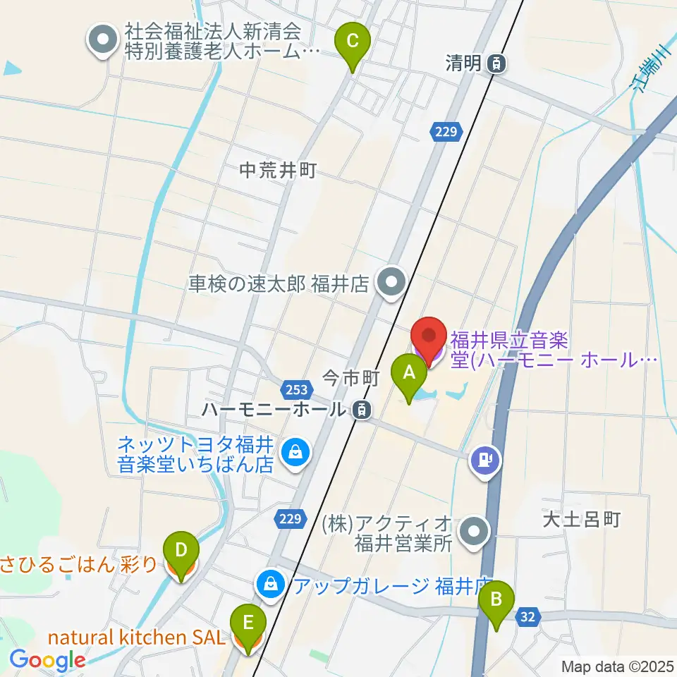 ハーモニーホールふくい 福井県立音楽堂周辺のファミレス・ファーストフード一覧地図