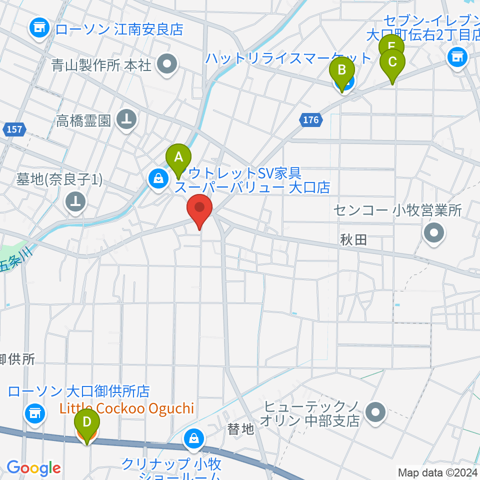 おおもり音楽教室周辺のファミレス・ファーストフード一覧地図