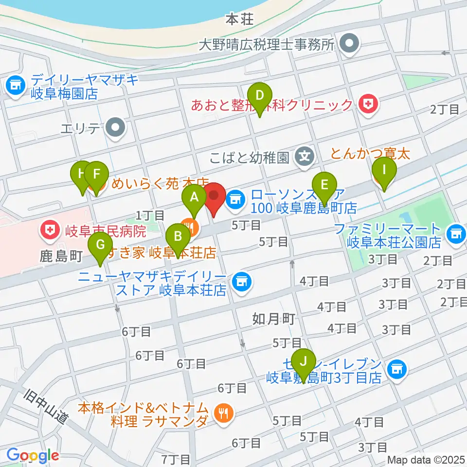 M's MUSIC SCHOOL & LIVEHALL周辺のファミレス・ファーストフード一覧地図