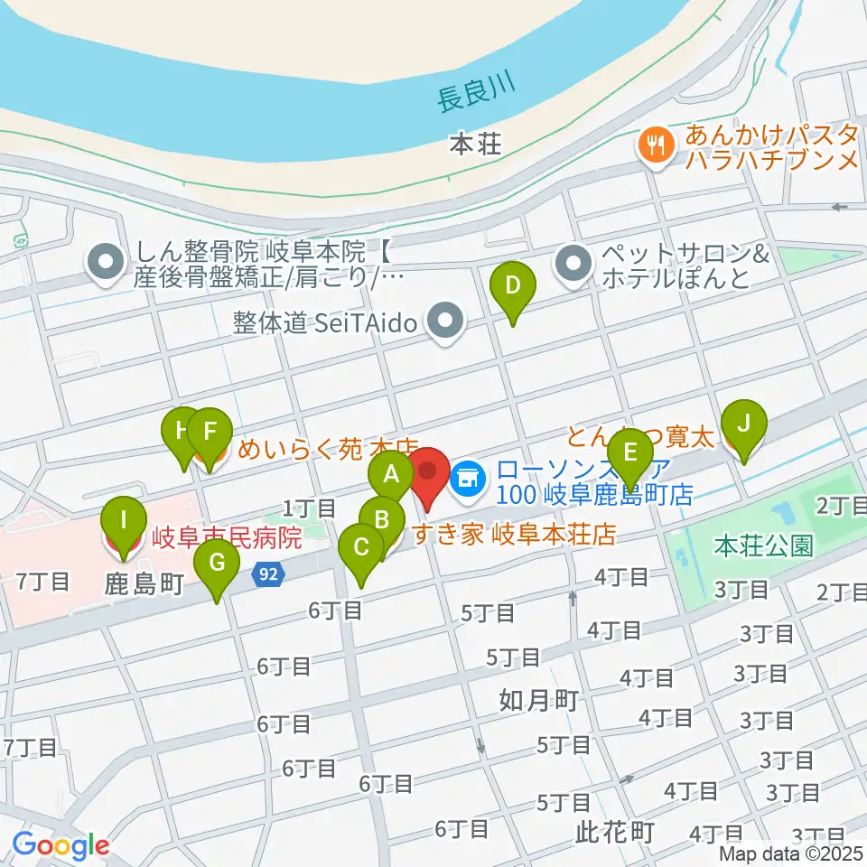 M's MUSIC SCHOOL & LIVEHALL周辺のファミレス・ファーストフード一覧地図