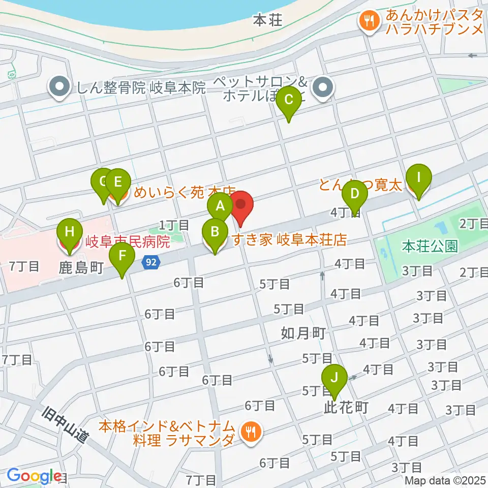 M's MUSIC SCHOOL & LIVEHALL周辺のファミレス・ファーストフード一覧地図