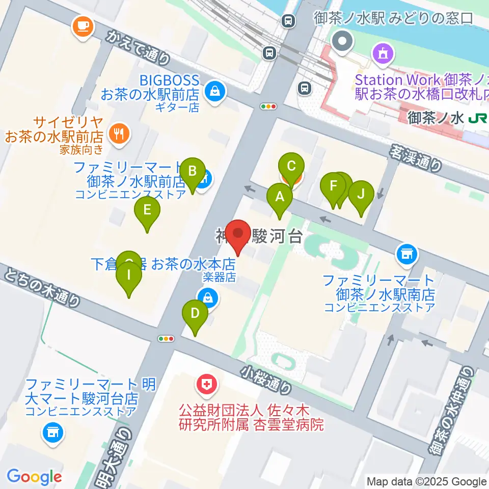 イシバシ楽器 御茶ノ水本店周辺のファミレス・ファーストフード一覧地図