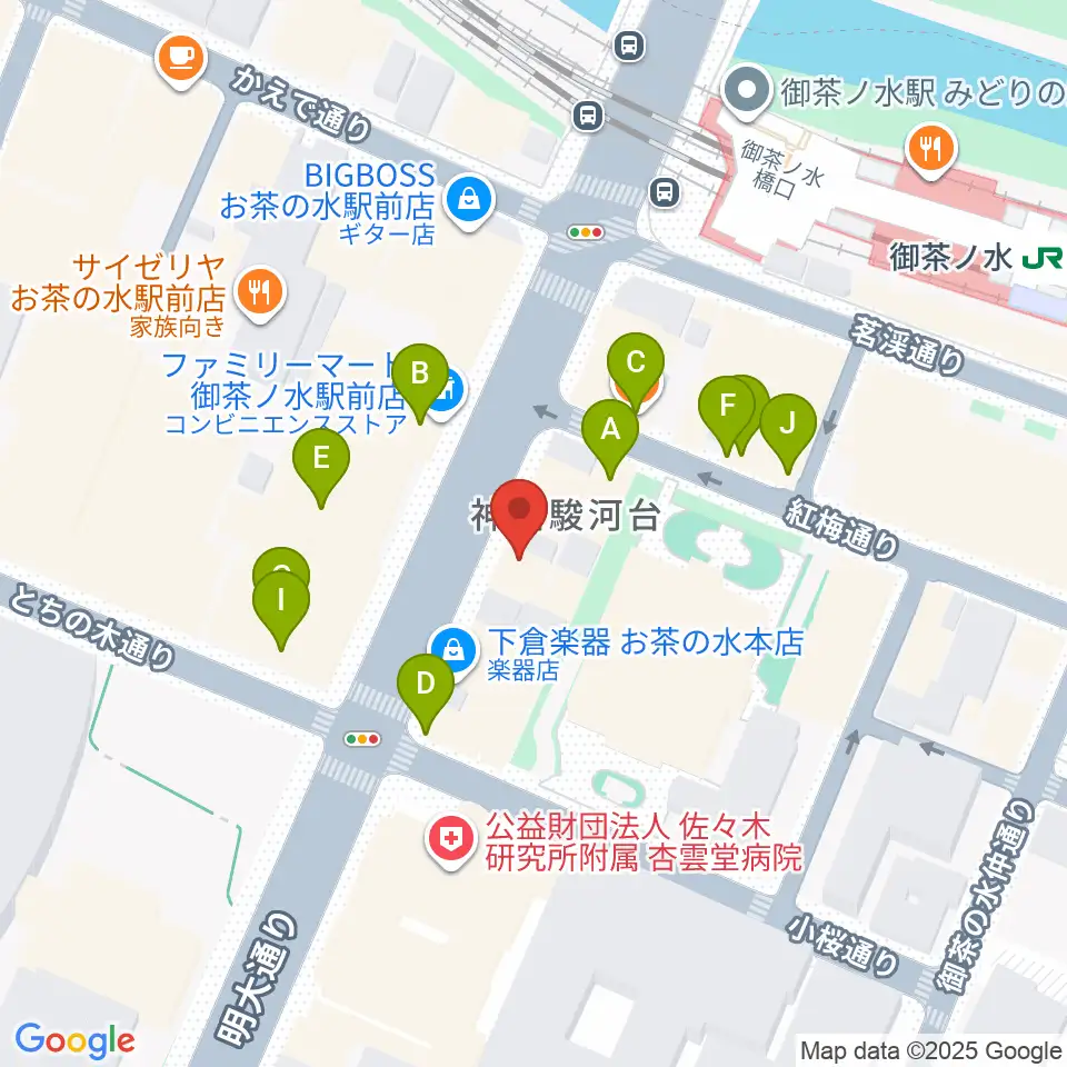 イシバシ楽器 御茶ノ水本店周辺のファミレス・ファーストフード一覧地図