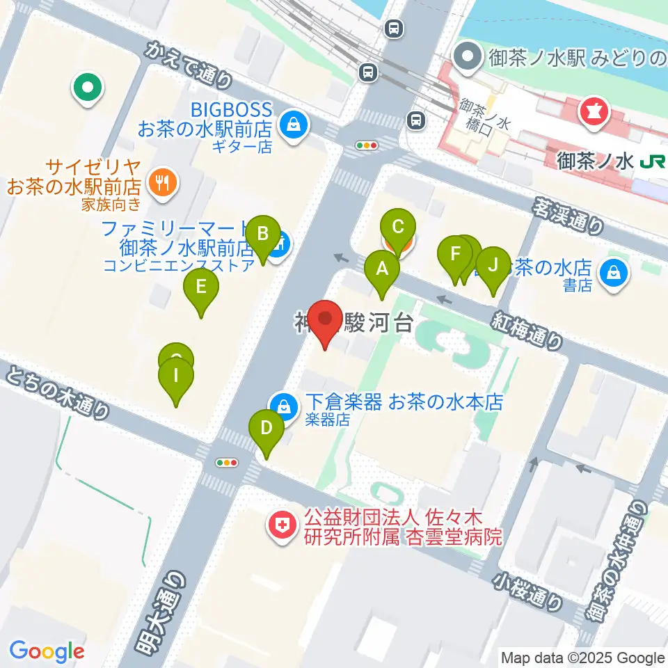 イシバシ楽器 御茶ノ水本店周辺のファミレス・ファーストフード一覧地図