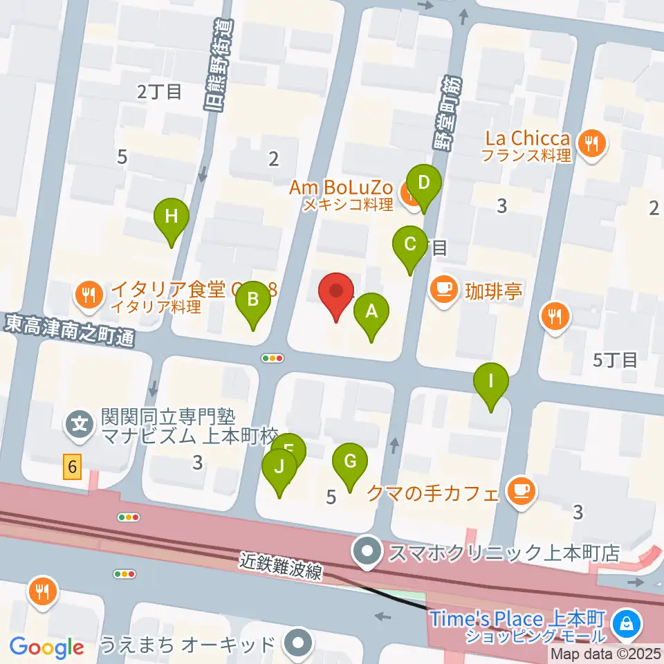 ドレミ音楽スクール上本町校周辺のファミレス・ファーストフード一覧地図