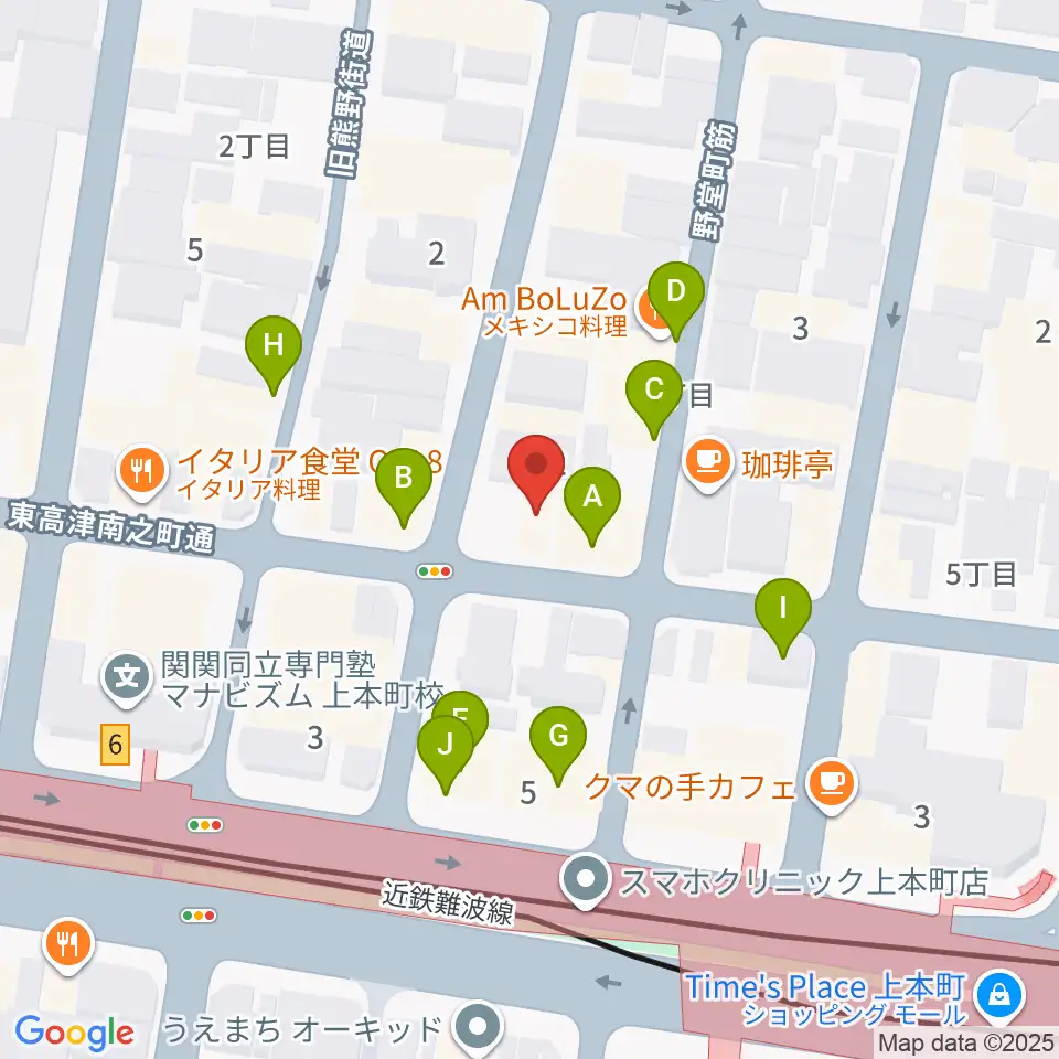 ドレミ音楽スクール上本町校周辺のファミレス・ファーストフード一覧地図