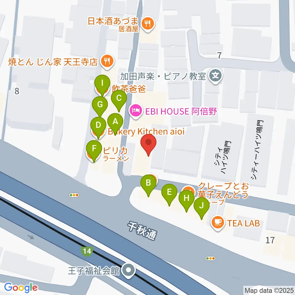 阿倍野ドレミ音楽教室周辺のファミレス・ファーストフード一覧地図