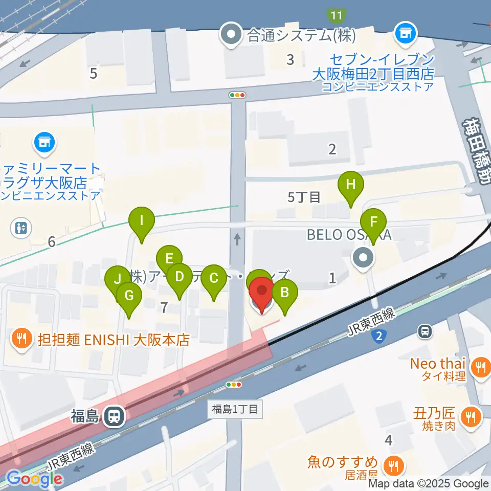 ソウルバードミュージックスクール大阪本校周辺のファミレス・ファーストフード一覧地図