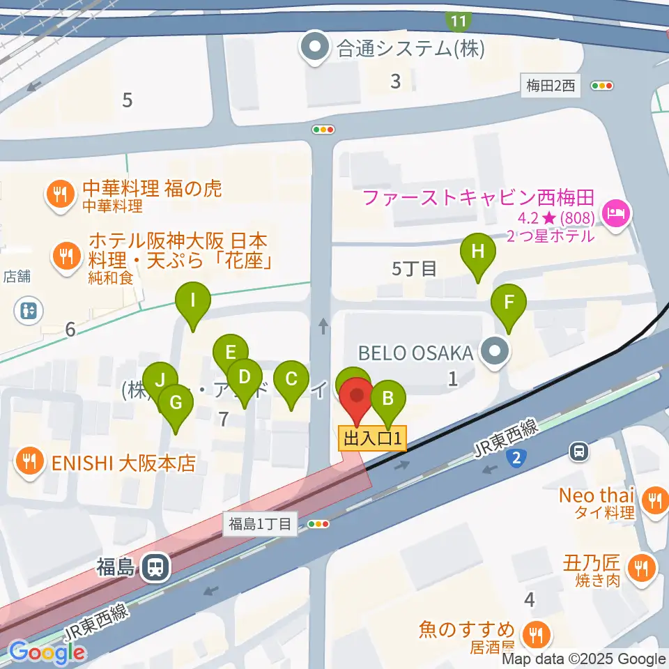 ソウルバードミュージックスクール大阪本校周辺のファミレス・ファーストフード一覧地図