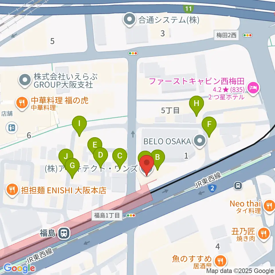 ソウルバードミュージックスクール大阪本校周辺のファミレス・ファーストフード一覧地図