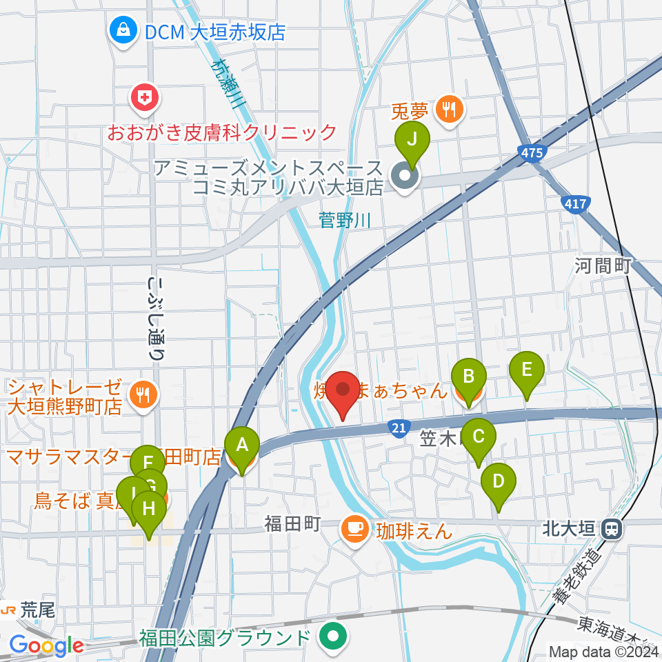 ウィーンミュージックアカデミー周辺のファミレス・ファーストフード一覧地図