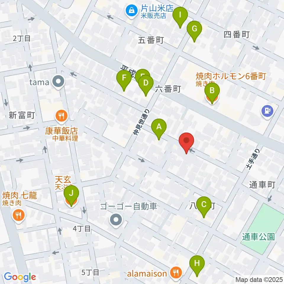 山崎音楽教室 七番町教室周辺のファミレス・ファーストフード一覧地図