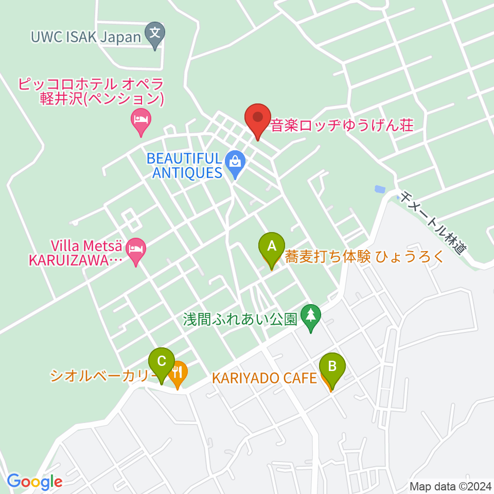 音楽ロッヂ ゆうげん荘周辺のファミレス・ファーストフード一覧地図