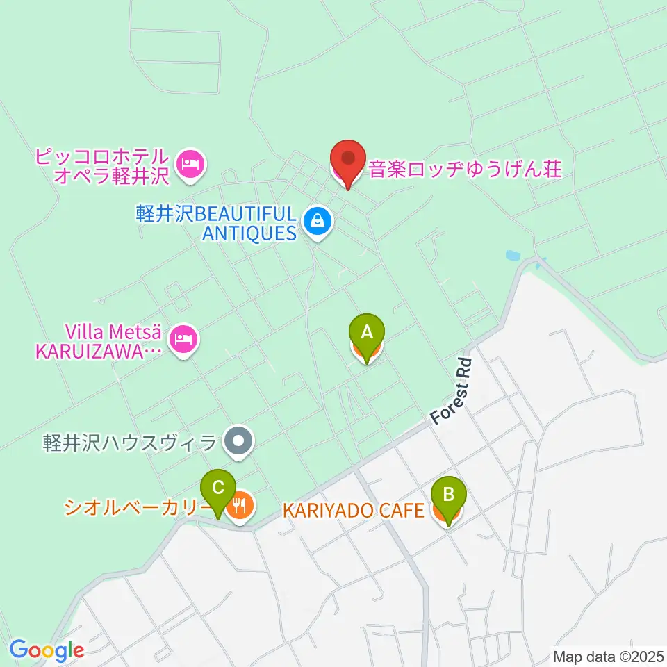 音楽ロッヂ ゆうげん荘周辺のファミレス・ファーストフード一覧地図