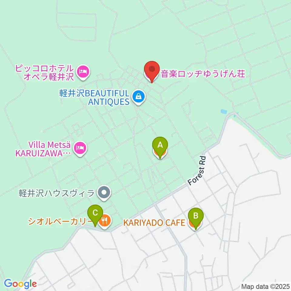音楽ロッヂ ゆうげん荘周辺のファミレス・ファーストフード一覧地図
