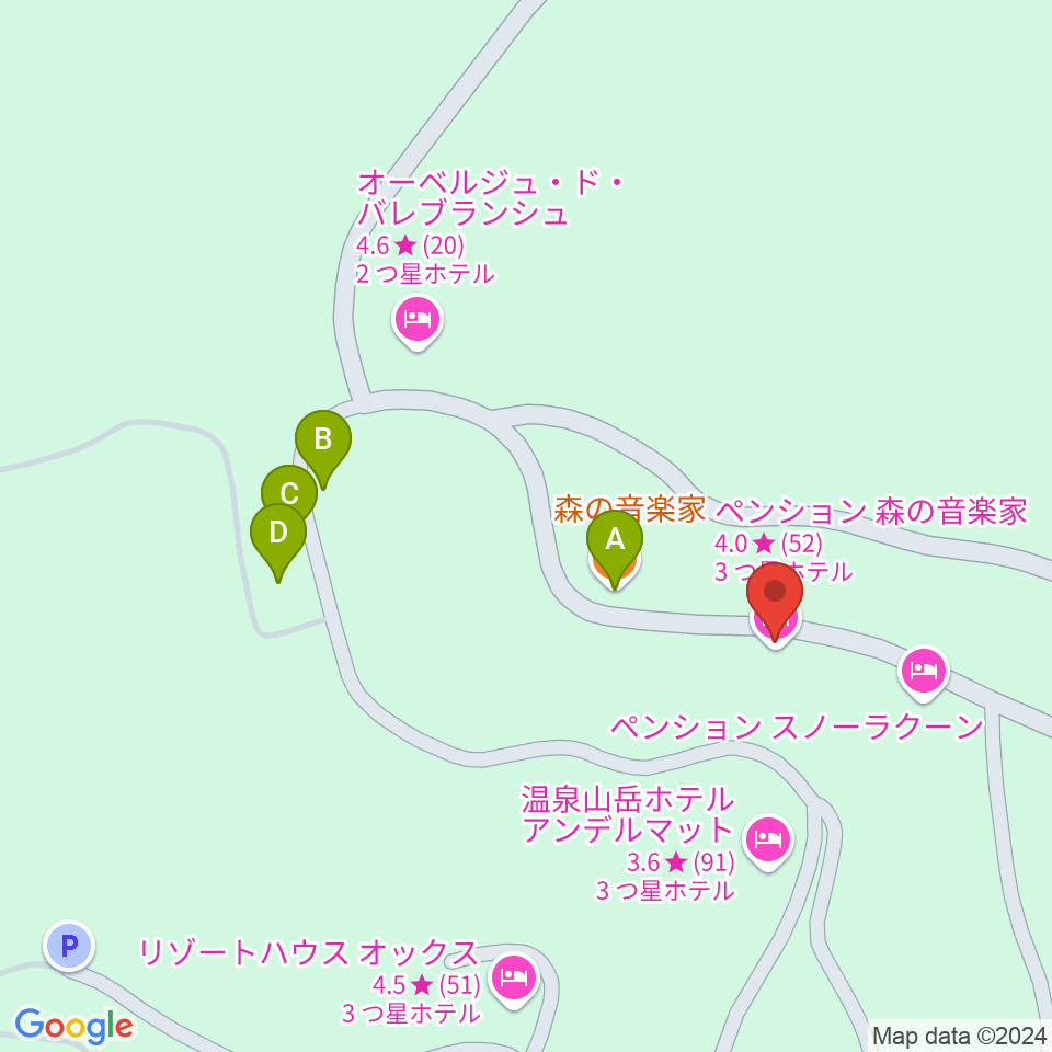 ペンション森の音楽家周辺のファミレス・ファーストフード一覧地図