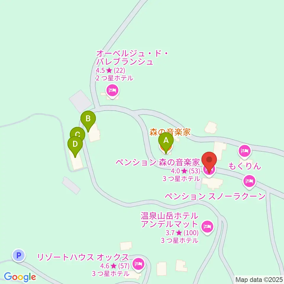 ペンション森の音楽家周辺のファミレス・ファーストフード一覧地図