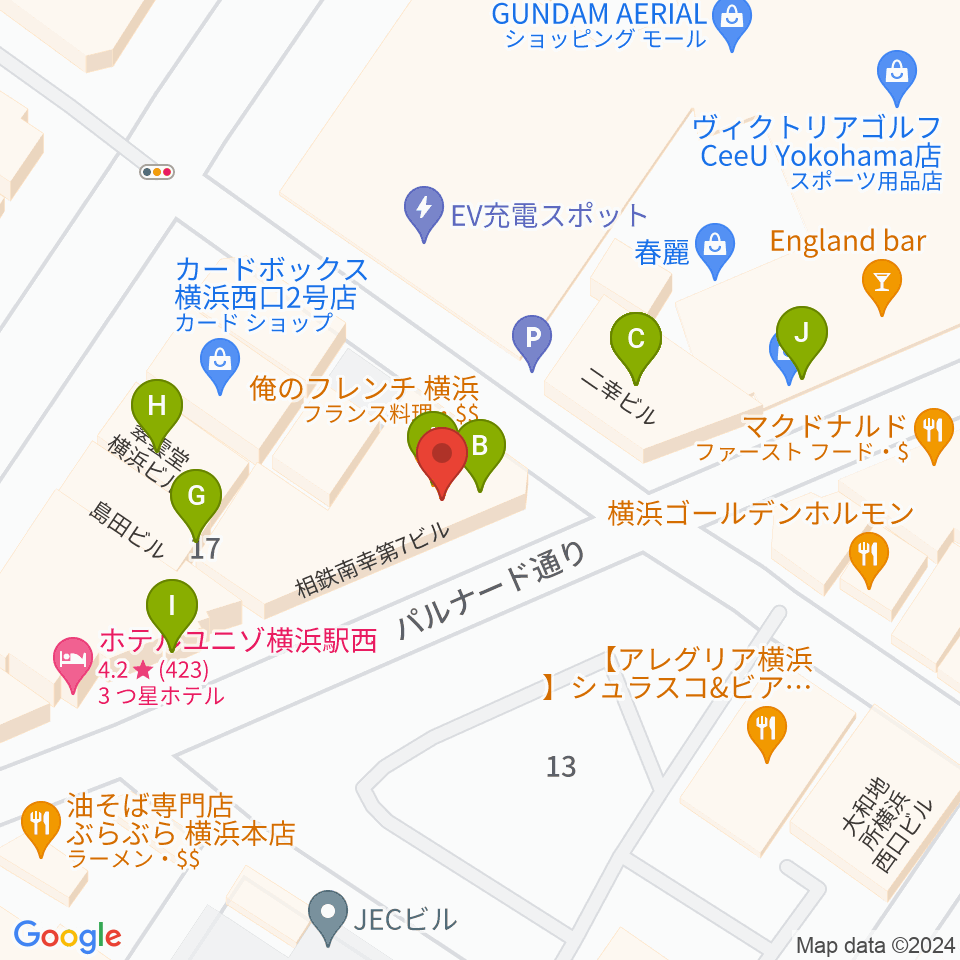 イシバシ楽器 横浜店周辺のファミレス・ファーストフード一覧地図