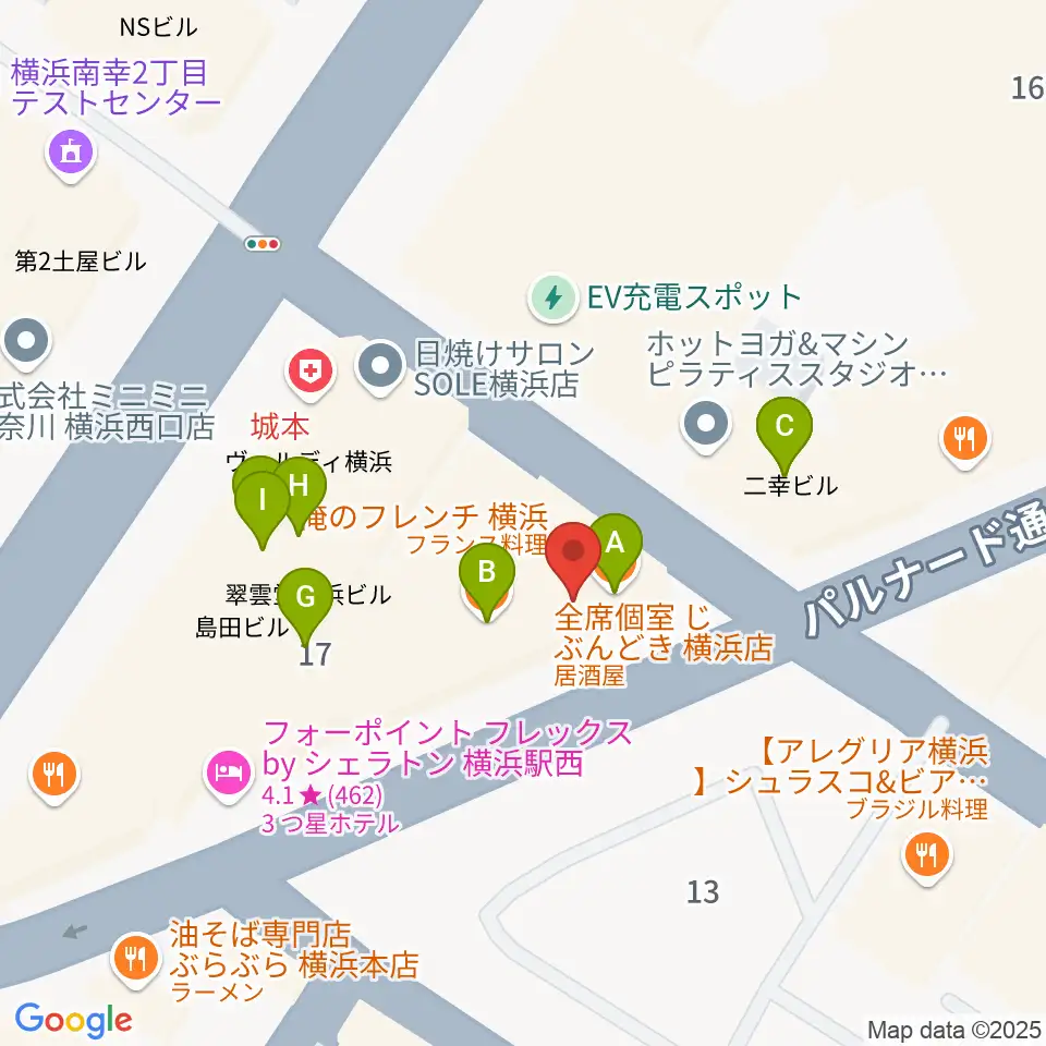 イシバシ楽器 横浜店周辺のファミレス・ファーストフード一覧地図