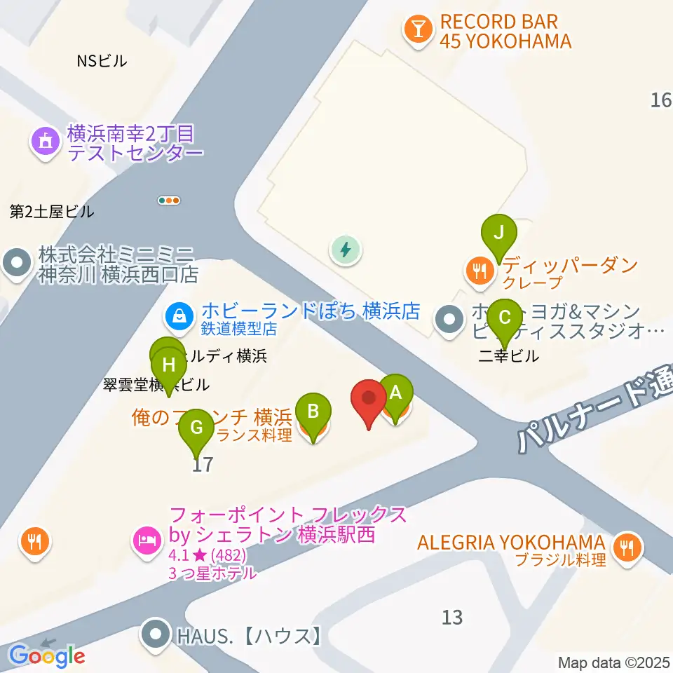 イシバシ楽器 横浜店周辺のファミレス・ファーストフード一覧地図