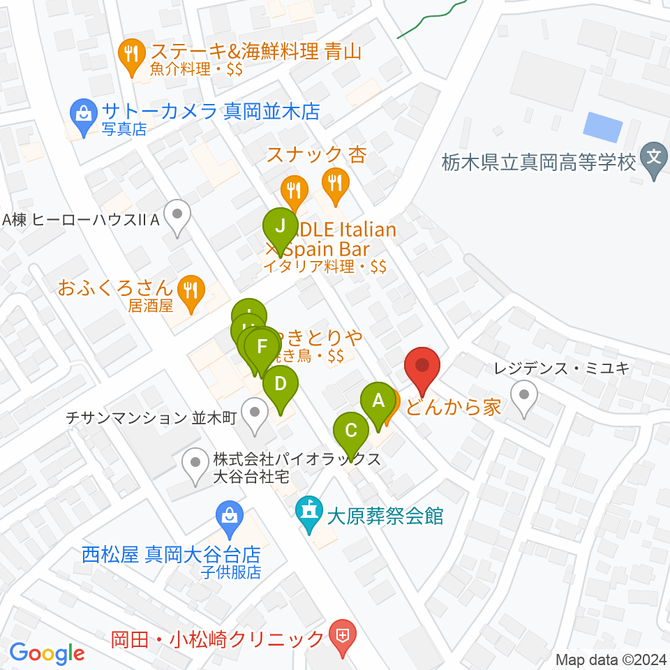 シノザキ総合音楽学院周辺のファミレス・ファーストフード一覧地図