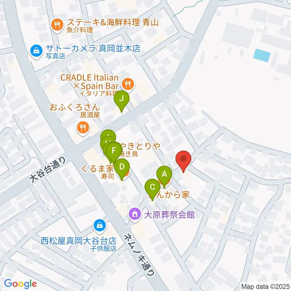 シノザキ総合音楽学院周辺のファミレス・ファーストフード一覧地図