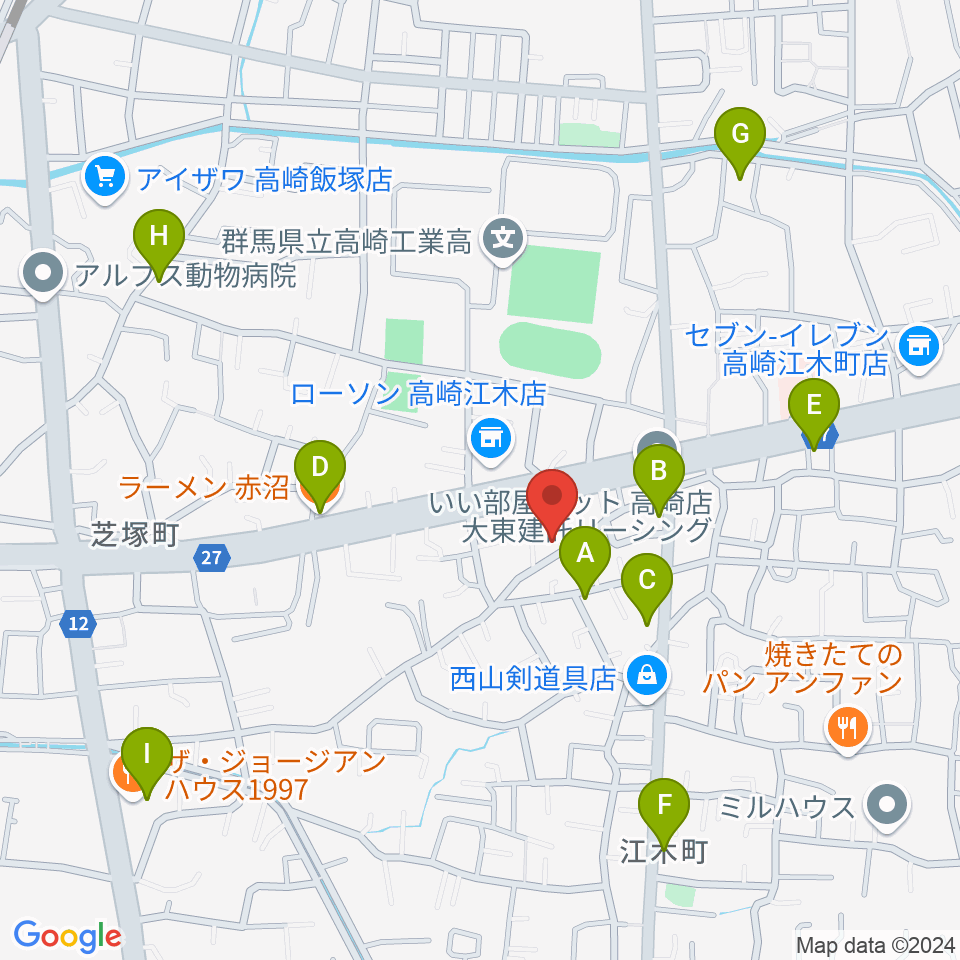 藤巻ピアノ音楽教室周辺のファミレス・ファーストフード一覧地図