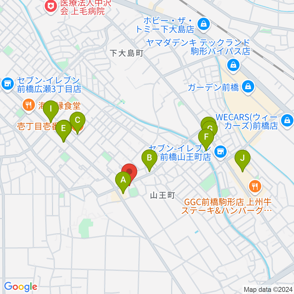 ヴィエナピアノ教室・フルート教室周辺のファミレス・ファーストフード一覧地図